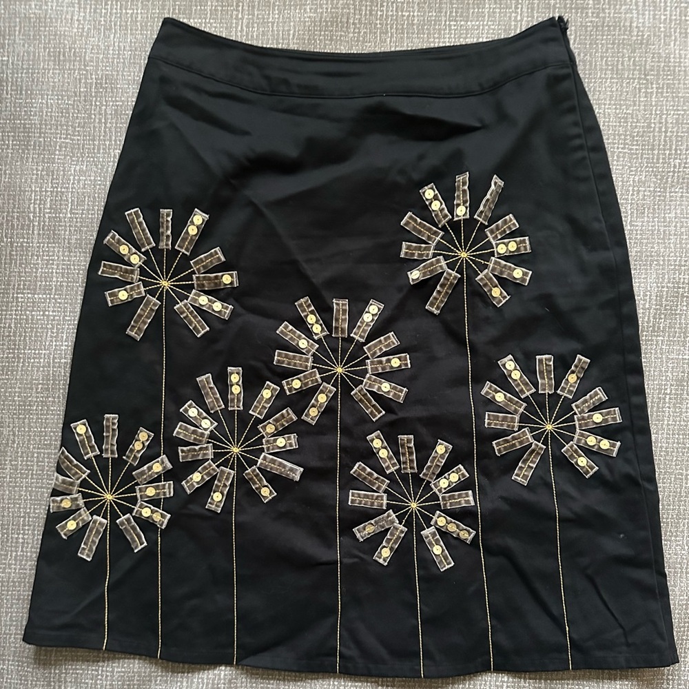 Boden Embellished A-Line Skirt Black Matt Gold Floral Cotton‎ Lined Size 6R
